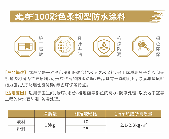 4北新100彩色高柔型防水涂料-介紹